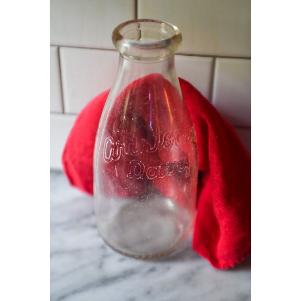 Vintage Aristocrat Dairy Milk Clear Glass Quart Container Flower Vase